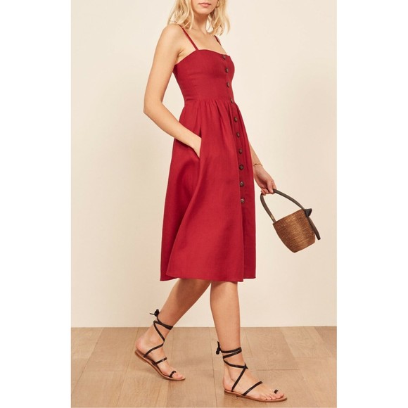 Reformation Red Sleeveless Midi Sundress
